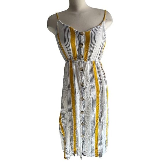 Blush Striped Crinkle Sleeveless Midi Dress Sz XL Womens Button Down - Picture 1 of 9